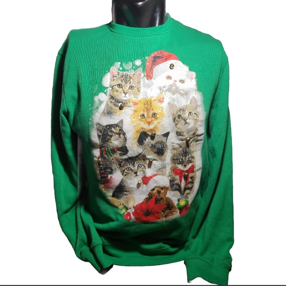 JINGLE BELLS Cats Ugly Christmas Sweatshirt Pullover Women's Sz Medium Fifth Sun